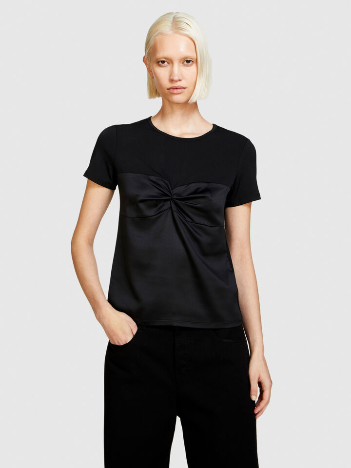 T-shirt with torchon - women's short sleeve t-shirts - Black | Sisley image number 4